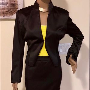 J&S Collection Two piece black satan skirt suit